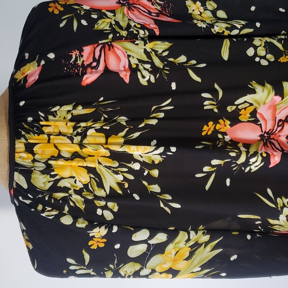 Rachel Zoe Size L Tunic Black Chiffon Floral Swing Cover-up Long Sleeve Spring - Picture 12 of 16